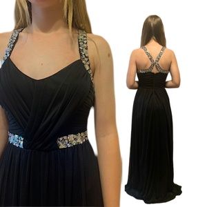 Flyp  *Black Pleated Chiffon Jeweled Prom Dress Evening Gown*
